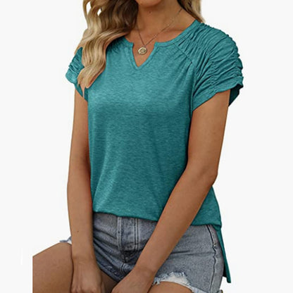 T-shirts Solid Color Loose V-Neck