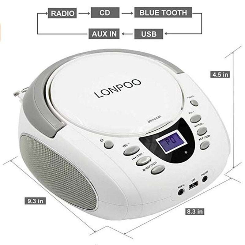 LONPOO Stereo Portable CD Player Boombox