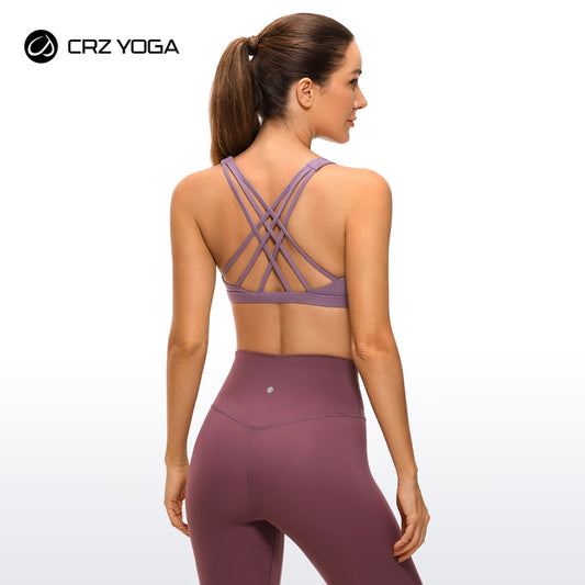 V Neck Sports Bra for Women - Padded Criss Cross Back