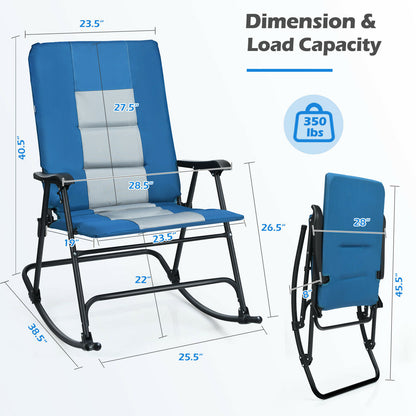 Foldable Rocking Padded Camping Chair with Backrest/Armrest Blue